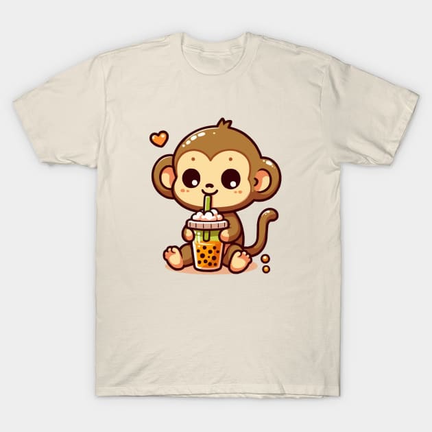 cute monkey boba holic T-Shirt by fikriamrullah